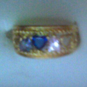 gold with pink quartz, sapphire and amethyst ring size 7
